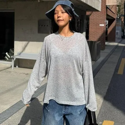 셀러허브 1 여자 편한 박스핏 레이어드용 마원단 티셔츠