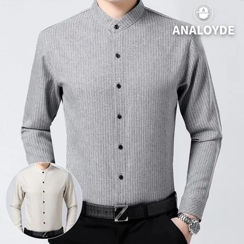 Analoyde 남성빅사이즈셔츠 와이셔츠 남자정장 남방 스트라이프 캐주얼 긴팔 차이나카라AST04_P060354304