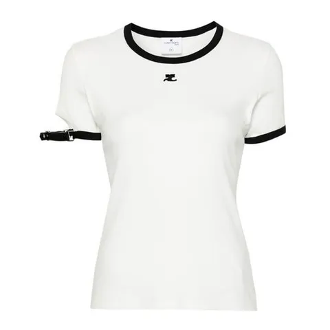 꾸레쥬 24SS 로고 자수 버클 티셔츠 124JTS117JS0070 0098