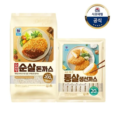 사조대림 [대림냉동] 수제형순살돈까스 2,000g x1개 +속이 꽉 찬 통살생선까스 1,200g x1개