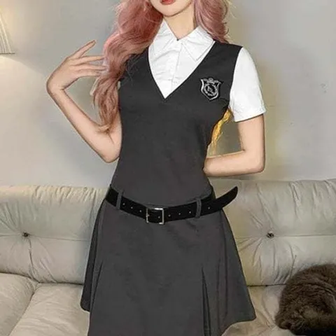 패션플러스 [셀럽하우스] 화이트셔츠 VNZI8635 민소매벨트 미니원피스 웨어 여성의류 옷
