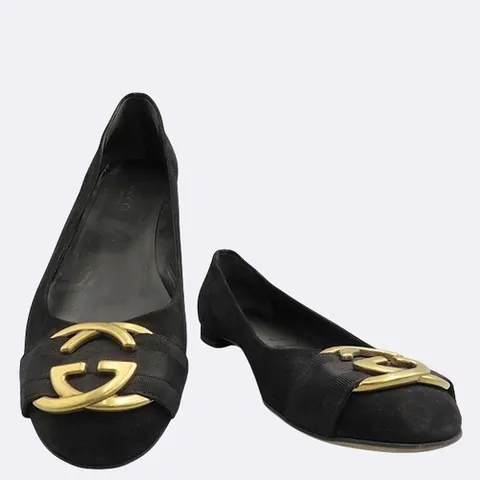 구찌 고이비토 중고명품 Gucci(구찌) 225351 블랙 레더 WEB 골드메탈 인터로킹 여성용 구두- 240MM