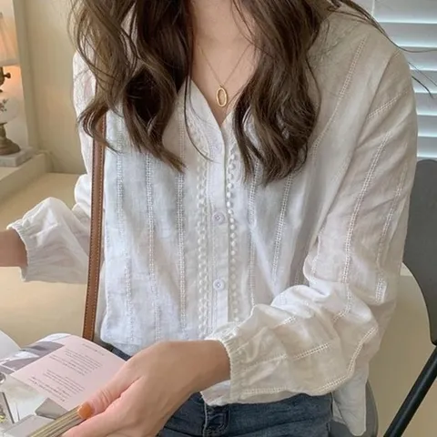 셀러허브 패션 브이넥 거즈면 블라우스 (47331940)