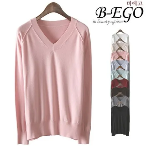 비에고 Y7271따뜻한 루즈핏 브이넥 니트_P072273795