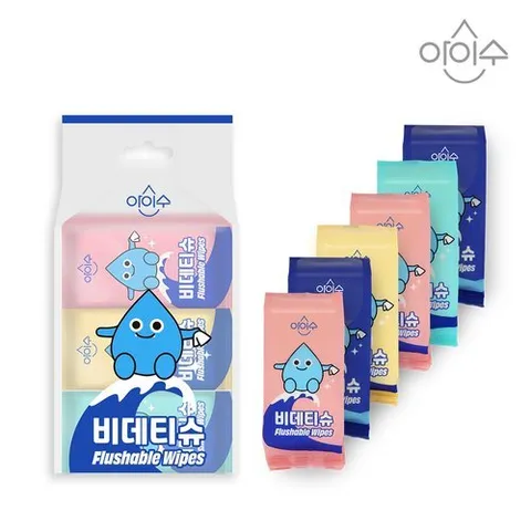 아이수 블루니몬스터 미니 비데티슈 10매 x 6개