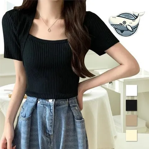 셀러허브 패션 [오노마] ONM 여성 스퀘어넥 반팔 릴렉스 오피스 통기성 골지 (31456401)