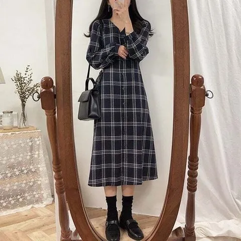 패션플러스 [셀럽하우스] 여성 PYDL4664 체크 롱원피스 랩원피스 청순 실밀러룩