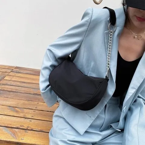 셀러허브 패션 여자 나일론가방 실버체인 숄더 미니 크로스백