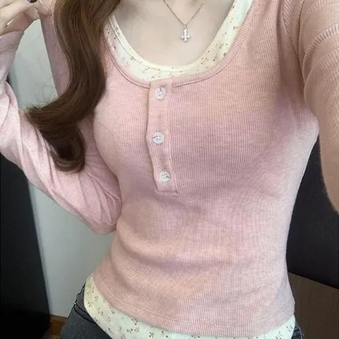 셀러허브 패션 [오노마] ONM 플라워 레이어드 버튼 티셔츠 HH-L03 (41310053)