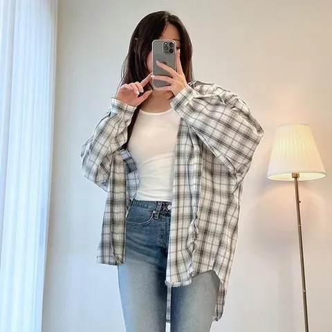 셀러허브 1 여자 격자 빅사이즈 아방핏 큰사이즈 셔츠