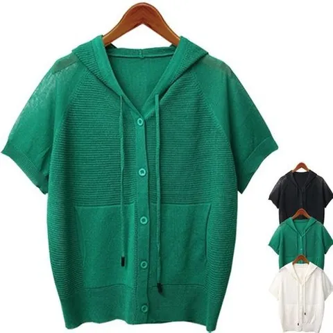 하얀비 여름 후드니트 반팔가디건/후드자켓/망사니트/레이어드/레글런/미시/백화점_P363859217