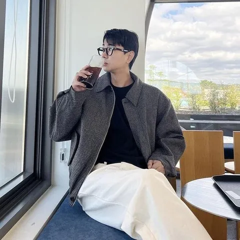 셀러허브 패션 남자겨울자켓 블루종 체크 울 누빔 남성 오버핏 자켓 (23706723)