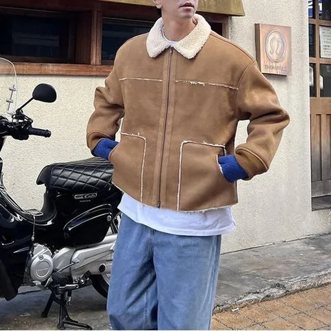 셀러허브 패션 남자 무스탕 겨울 양털 부드러운 크롭 스웨이드 자켓 (28449376)