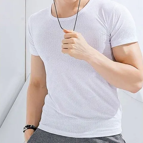 패션플러스 [다잇템] 남성 여름 기능성 메쉬 티셔츠 실크원단 라운드
