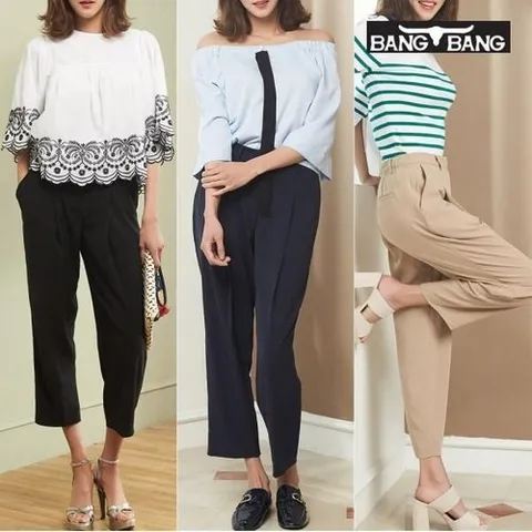 뱅뱅 여성 세미 배기핏 스판 팬츠 3종택1_P304820199
