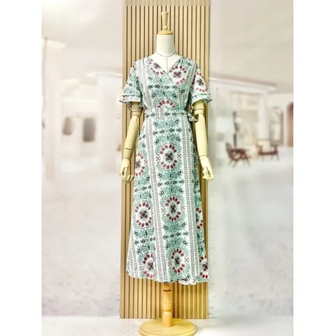 패션플러스 [스타일리쉬바이피클] 페이즐리 브이넥 허리 리본 롱 원피스 SSC6OP06MU1