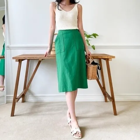 패션플러스 다잇템] 여자 SS 에시드 중간 4컬러 일자 린넨코튼 스커트17856565588872