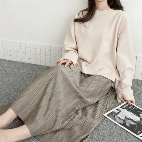 셀러허브 패션 여자 주름원단 아코디언 맨투맨 롱원피스