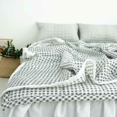 바숨 스몰체크 시어서커 여름이불 홑이불+패드+베개커버 침구세트 슈퍼싱글 SS