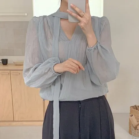 H스타일 BL)베이직타이블라우스