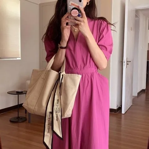 셀러허브 패션 [룽스_6817]G126237_ V넥 체형커버 포켓원피스 루즈핏 (51936338)
