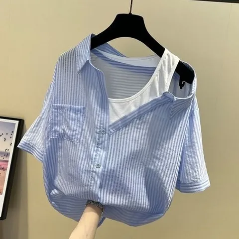 디에이치 레펠스 스트라이프 오프 숄더 셔츠 3color_P398100583
