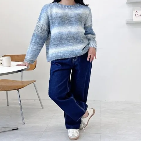 셀러허브 패션 [오노마] ONM 1055 2L-UPP 그라데이션스웨터 도톰니트 오버핏 여성 (31454340)