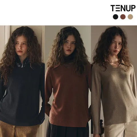 텐업 26FW 여성 가먼트다잉 브이넥 니트 3종