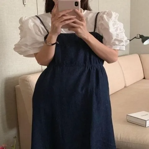 엄지척 G125689 뷔스티에 서스펜더 청원피스 데님원피스 비치19951555667501
