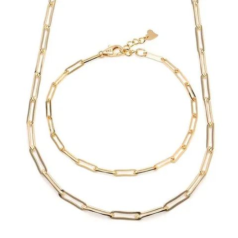 비앤비골드 14K 심플 레이어드 1mm 클립체인 주얼리세트 (목걸이+팔찌) IRS29839