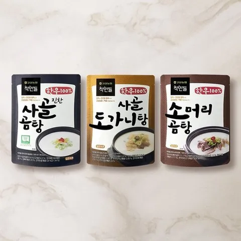 기타 T_[고삼농협] 착한들 한우진한사골곰탕 500ml + 한우사골도가니탕 500g + 한우소머리곰탕 500g/각 1팩
