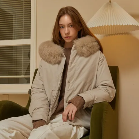 [로안]폭스퍼 후드 구스다운 자켓