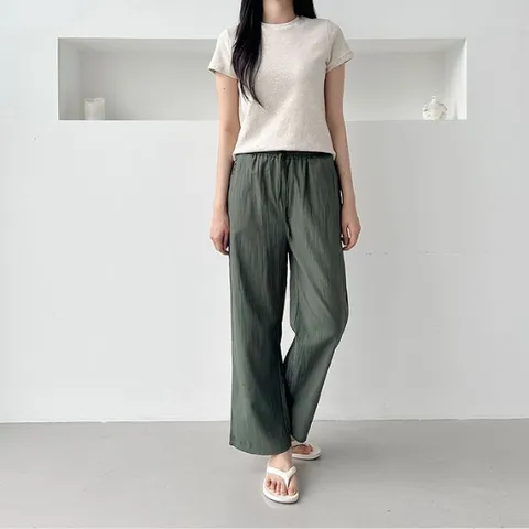 LMO 세느뷔 허리밴딩 인견 일상용 유니크와이드바지