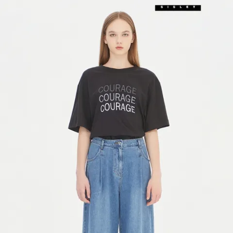 시슬리 COURAGE 프린트 티셔츠 SATS03341BK