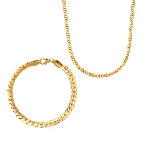 [모아르] 18K 금 목걸이 팔찌 라운드 쿠반 체인 (대) SET