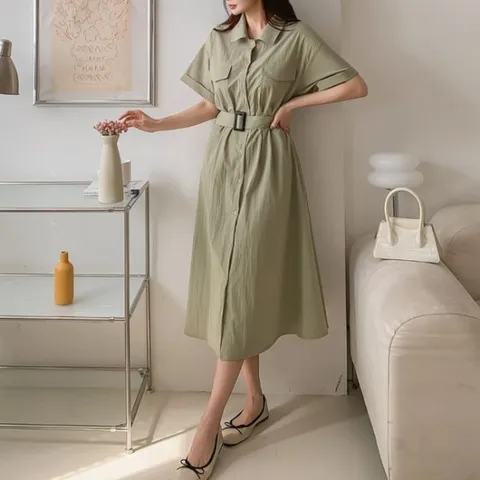 루즈핏 편안한 외출복 코스 셔츠 반팔 롱 원피스