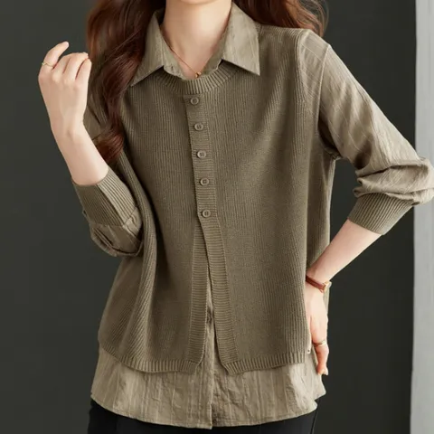 라운드베스트 레이어드 셔츠블라우스 7081E6