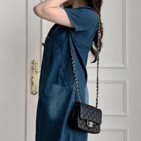 빈티지 여성 봄 여름 데님 원피스 반팔 청치마