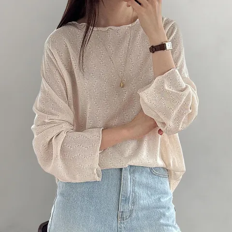 여자 스카시 시스루 루즈핏 박시 보트넥 티셔츠