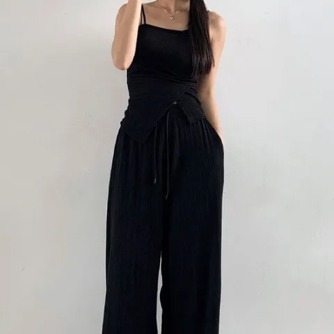 H스타일(SET)체인세트 여름 여성 트레이닝복세트 니트 츄리닝셋트 나시 통바지셋업 홈웨어