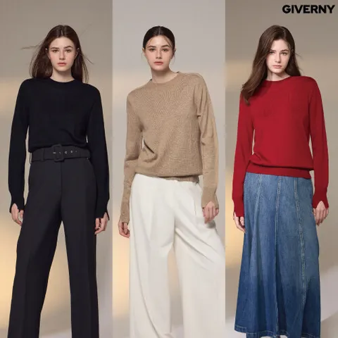 (런칭가69,900원) ★방송 최종가★  24FW 지베르니 울실크 홀가먼트 라운드넥 니트 3종