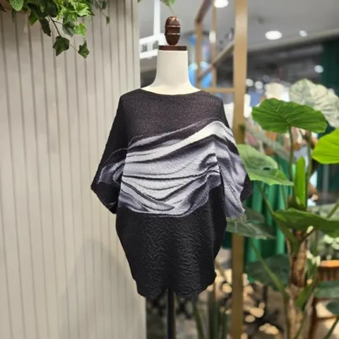 스테파니HC05나염주름티셔츠여성2컬러플리츠원단주름블라우스A25TS5228H4