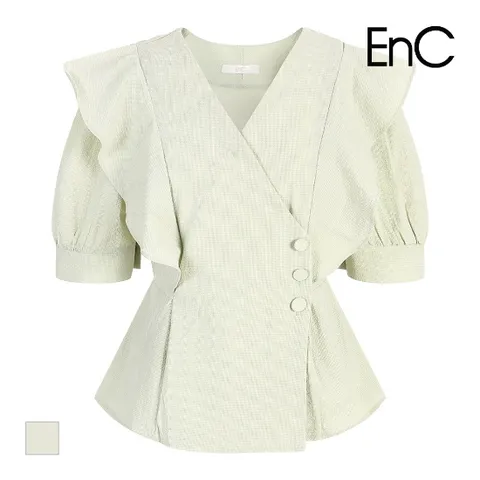 [ENC] 브이넥 프릴 반팔블라우스_ENBA33802CMT