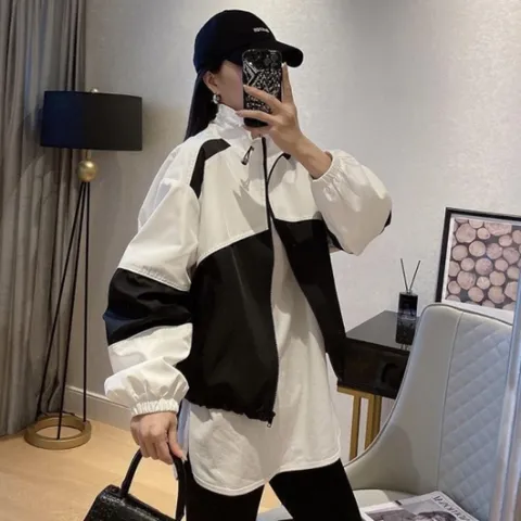 여성 캐주얼 루즈핏 얇은 바람막이 크롭 집업