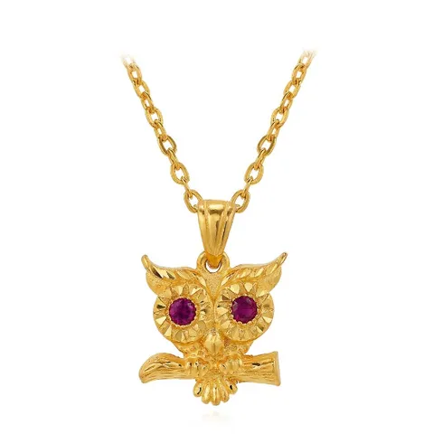 한국금다이아몬드 여자 순금 목걸이 루비 나무 부엉이 24K 7.5g 18K장식