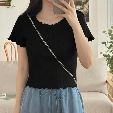 [공구우먼] 소다팝 물결 크롭 티셔츠 83364 빅사이즈 여성의류