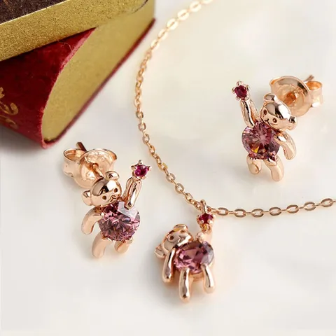 [비앤비골드] 18K 테디베어 곰돌이 루비 주얼리세트 NPS29324