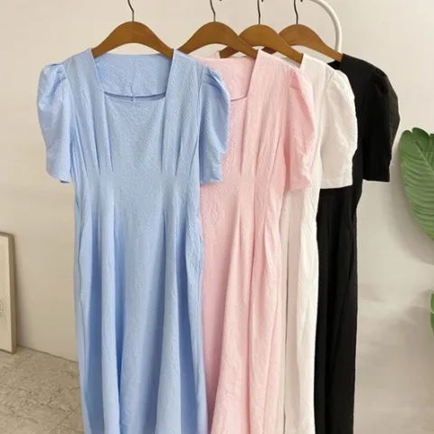 허니제이 / 우크노 스퀘어넥 시어서커 롱 원피스(4color)