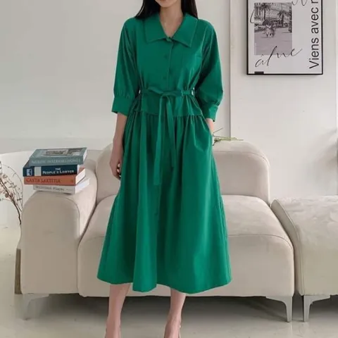 시어서커 다솜결 롱 원피스 데일리룩 프릴