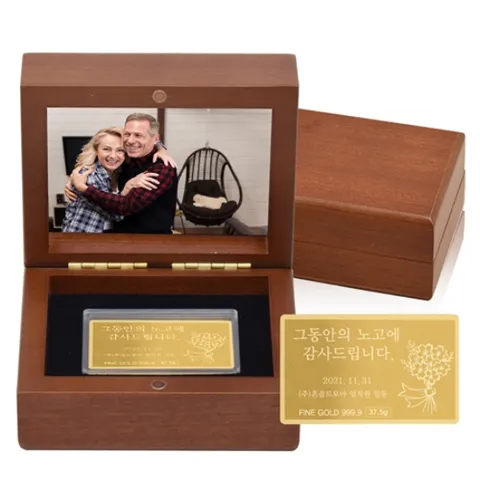 순금 기업골드바 미니우드케이스 3.75g 24K 감사패 부모님 칠순 기념 .